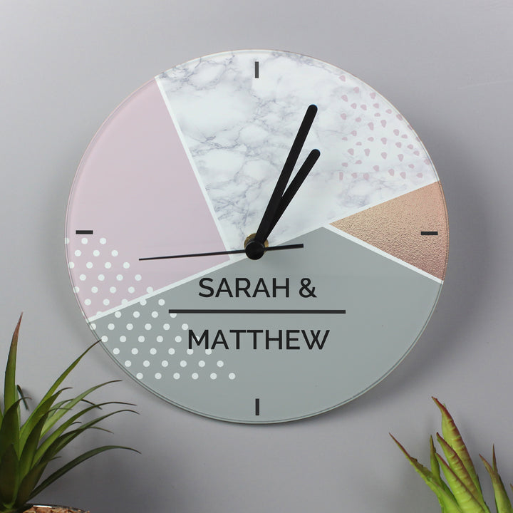 Buy Personalised Geometric Glass Clock at www.giftsfinder.co.uk