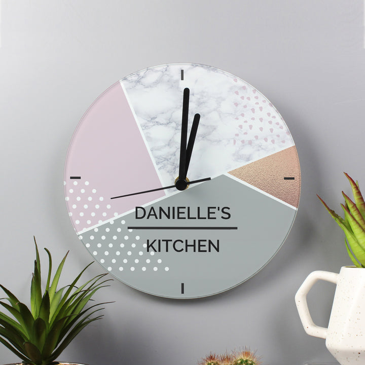 Buy Personalised Geometric Glass Clock at www.giftsfinder.co.uk