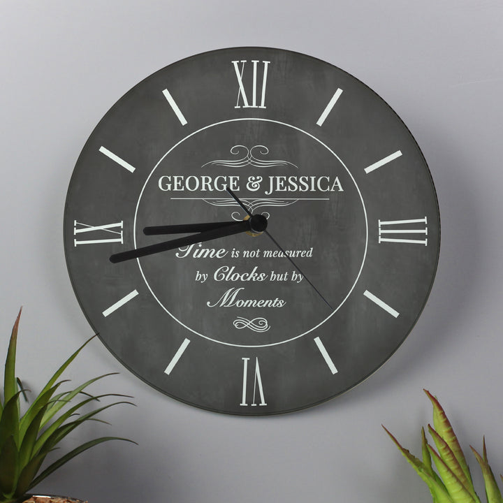 Buy Personalised Measured In Moments Glass Clock available now at www.giftsfinder.co.uk