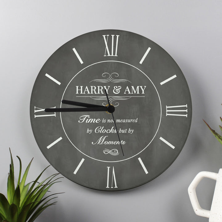 Buy Personalised Measured In Moments Glass Clock available now at www.giftsfinder.co.uk