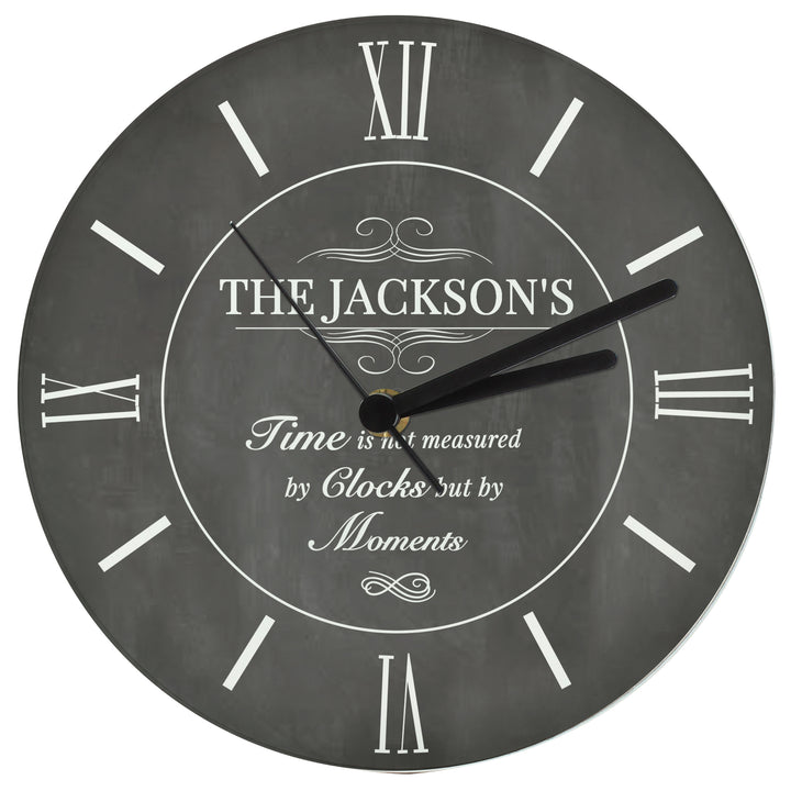 Buy Personalised Measured In Moments Glass Clock available now at www.giftsfinder.co.uk