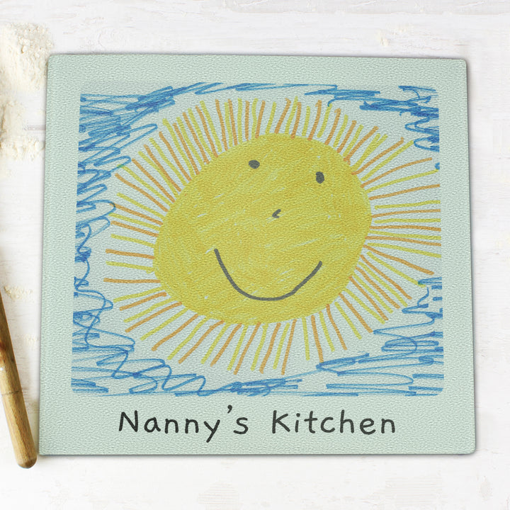 Personalised Childrens Drawing Photo Upload Glass Chopping Board/Worktop Saver - part of the Gifts Finder Personalised Chopping Boards collection