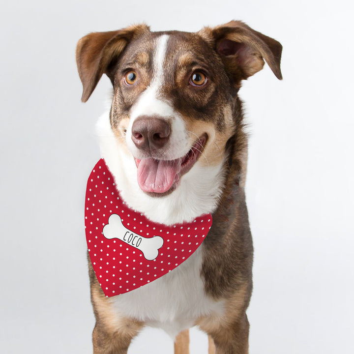 Buy Personalised Red Polka Dot Dog Bandana at www.giftsfinder.co.uk