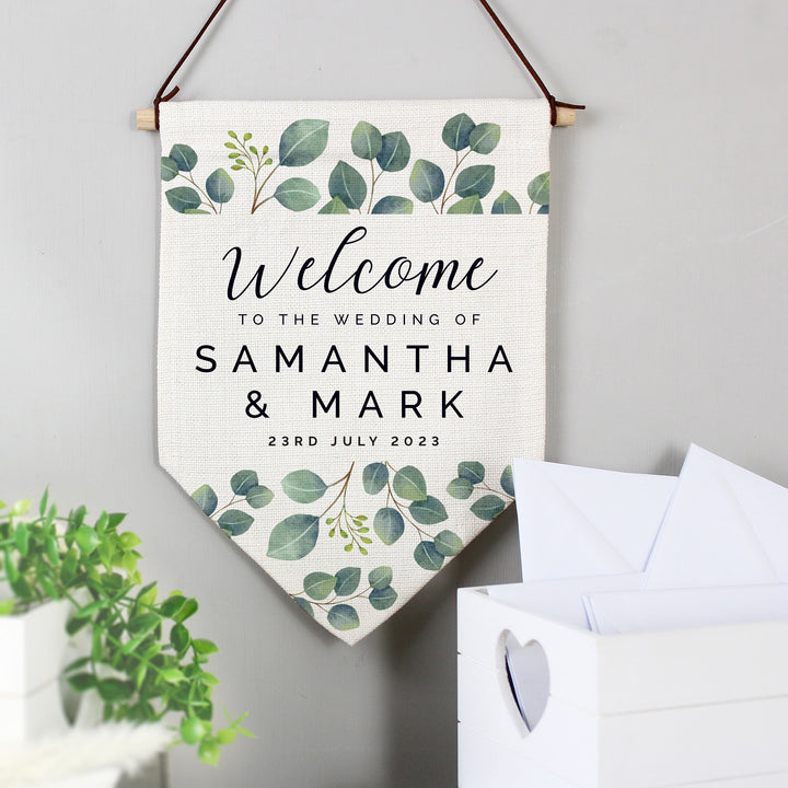 Buy Personalised Botanical Wedding Hanging Banner available now at www.giftsfinder.co.uk