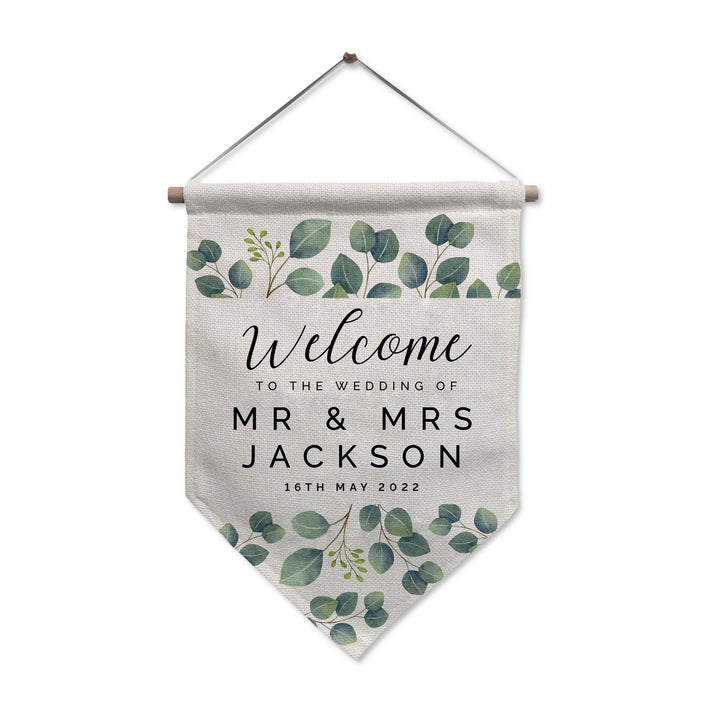 Buy Personalised Botanical Wedding Hanging Banner available now at www.giftsfinder.co.uk