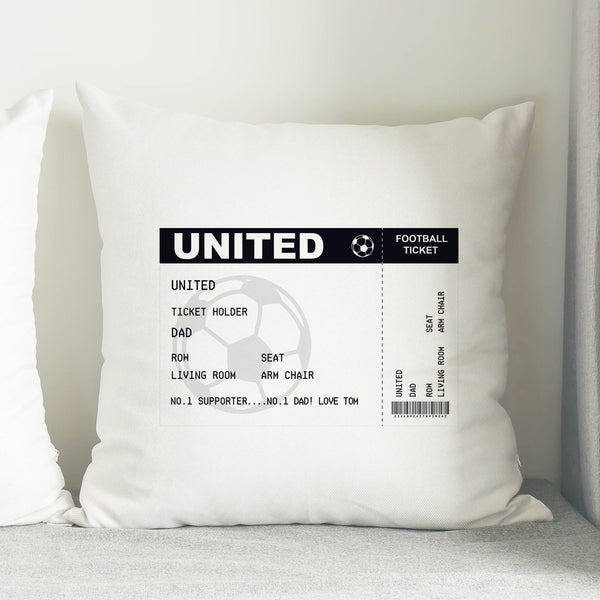 Buy Personalised Football Ticket Cushion available now at www.giftsfinder.co.uk