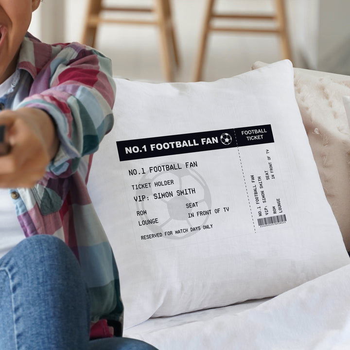 Buy Personalised Football Ticket Cushion available now at www.giftsfinder.co.uk