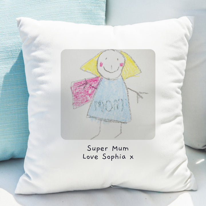 Buy Personalised Childrens Drawing Photo Upload Cushion available now at www.giftsfinder.co.uk