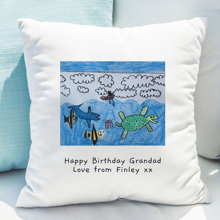 Buy Personalised Childrens Drawing Photo Upload Cushion available now at www.giftsfinder.co.uk