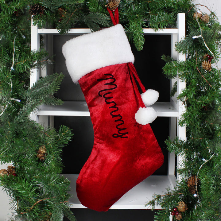 Buy Personalised Name Only Red Stocking at www.giftsfinder.co.uk