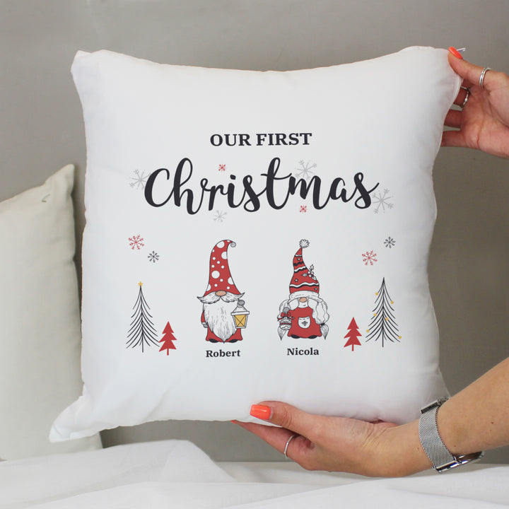 Buy Personalised Gonk Family Christmas Cushion available now at www.giftsfinder.co.uk