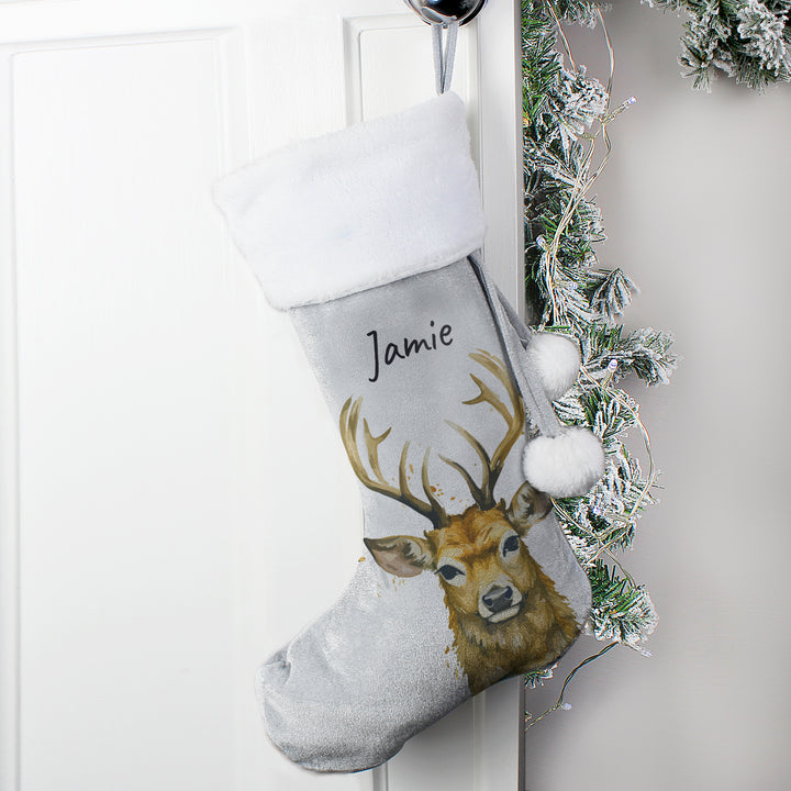 Personalised Stag Silver Grey Stocking