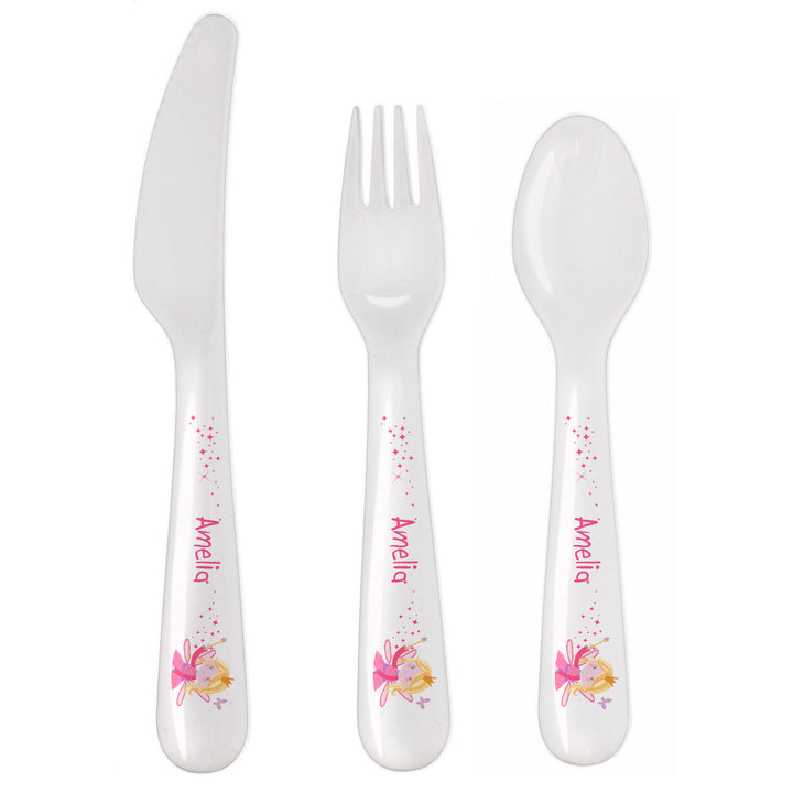 Personalised Garden Fairy 3 Piece Plastic Cutlery Set - part of the Gifts Finder Personalised Children's Cutlery Sets collection