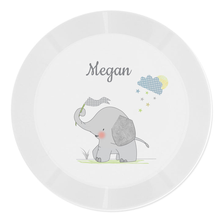 Buy Personalised Hessian Elephant Plastic Plate at www.giftsfinder.co.uk