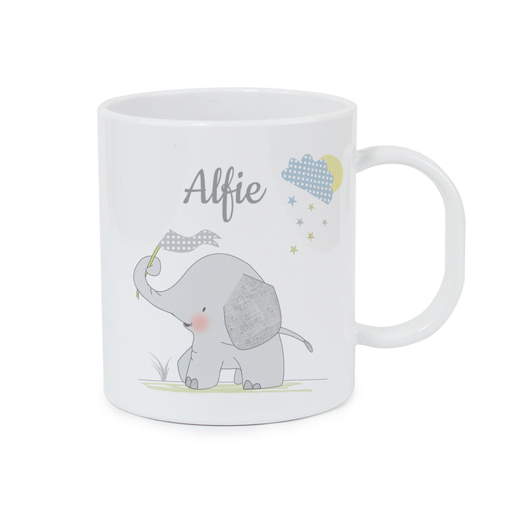 Buy Personalised Hessian Elephant Plastic Mug at www.giftsfinder.co.uk