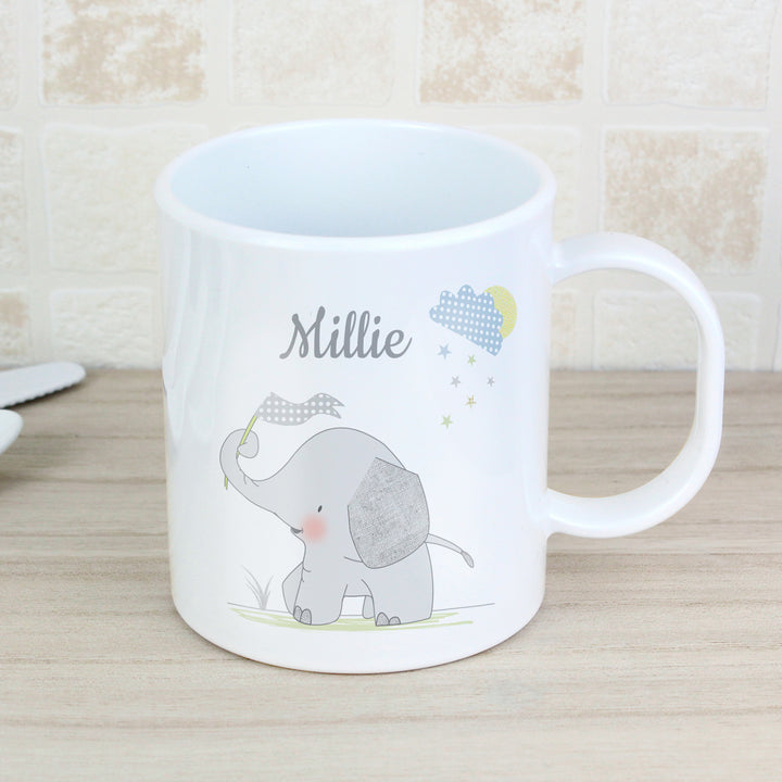 Buy Personalised Hessian Elephant Plastic Mug at www.giftsfinder.co.uk