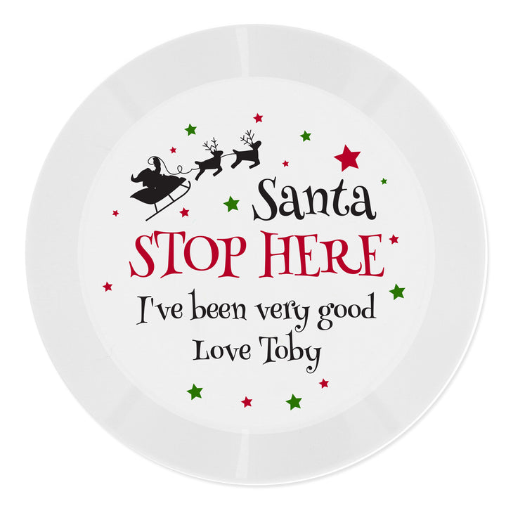 Personalised Santa Stop Here Plastic Plate - part of the Gifts Finder Personalised Children's Plastic Plates collection