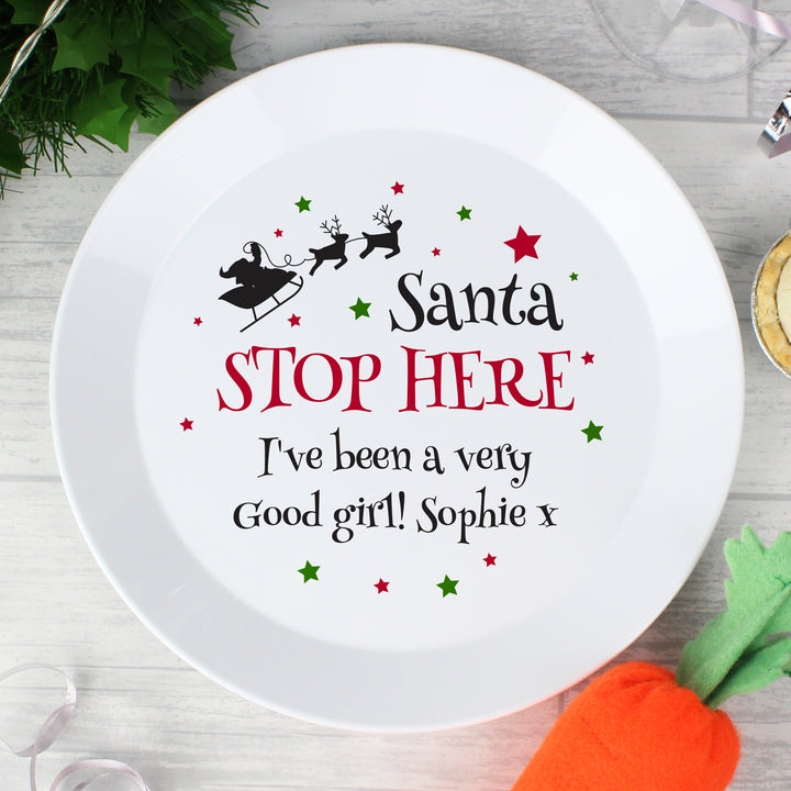 Personalised Santa Stop Here Plastic Plate - part of the Gifts Finder Personalised Children's Plastic Plates collection