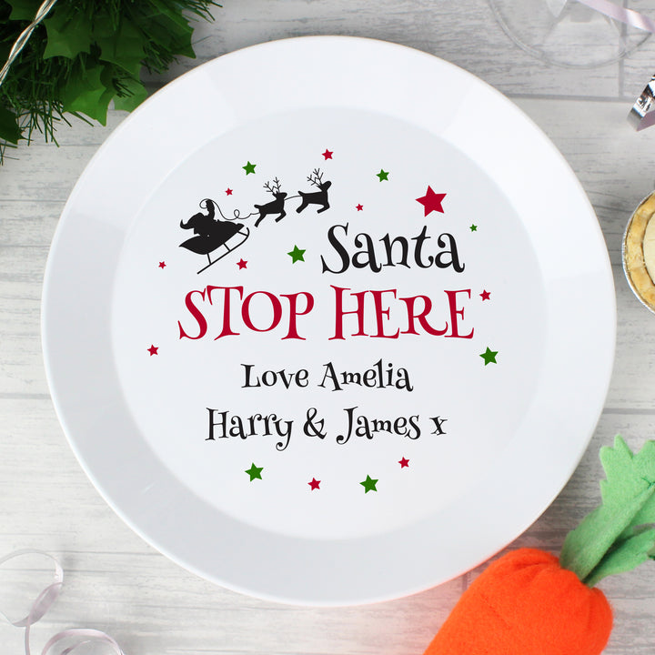 Personalised Santa Stop Here Plastic Plate - part of the Gifts Finder Personalised Children's Plastic Plates collection