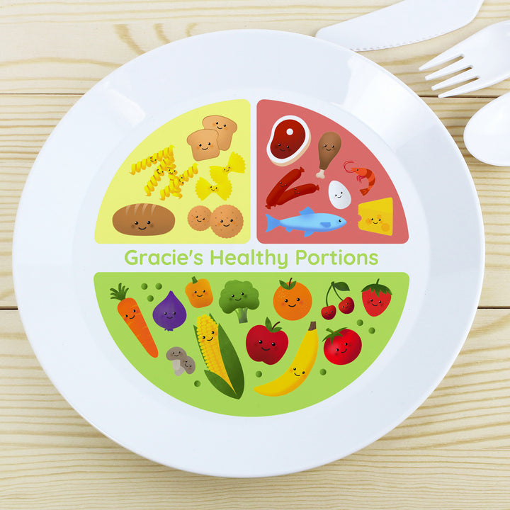 Buy Personalised Healthy Eating Portions Plastic Plate at www.giftsfinder.co.uk