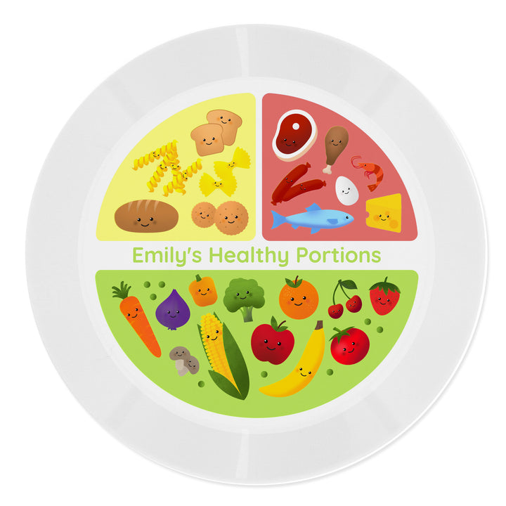 Buy Personalised Healthy Eating Portions Plastic Plate at www.giftsfinder.co.uk