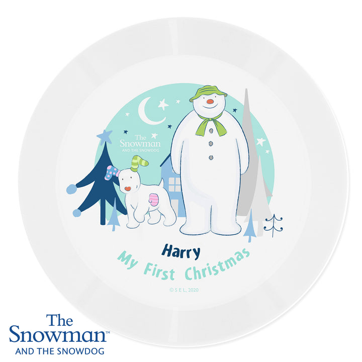 Buy Personalised The Snowman and the Snowdog Plastic Plate at www.giftsfinder.co.uk