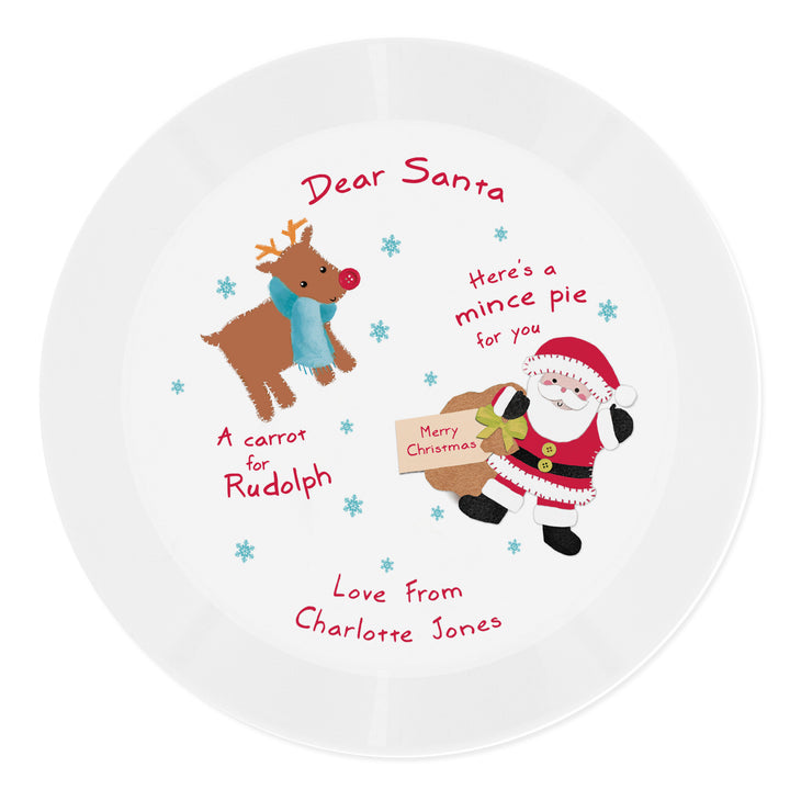 Personalised Santa And Rudolph Christmas Eve Mince Pie Plastic Plate - part of the Gifts Finder Personalised Christmas Gifts collection