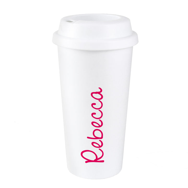 Buy Personalised Pink Name Island Insulated Reusable Eco Travel Cup at www.giftsfinder.co.uk