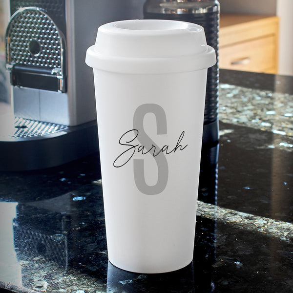 Buy Personalised Initial & Name Insulated Reusable Eco Travel Cup at www.giftsfinder.co.uk