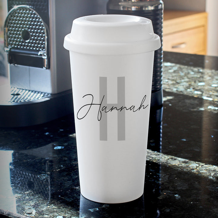 Personalised Initial & Name Insulated Reusable Eco Travel Cup - part of the Gifts Finder Personalised Travel Cups & Mugs collection