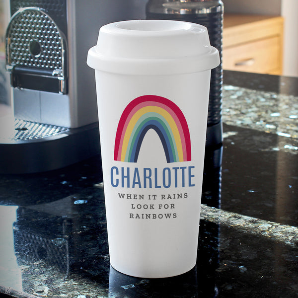 Buy Personalised Rainbow Insulated Reusable Eco Travel Cup at www.giftsfinder.co.uk