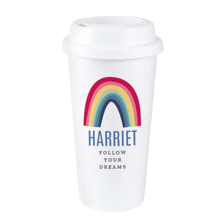 Personalised Rainbow Insulated Reusable Eco Travel Cup - part of the Gifts Finder Personalised Travel Cups & Mugs collection