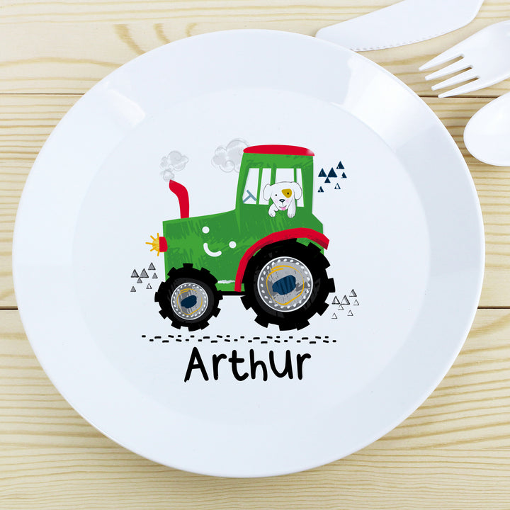 Buy Personalised Tractor Plastic Plate at www.giftsfinder.co.uk