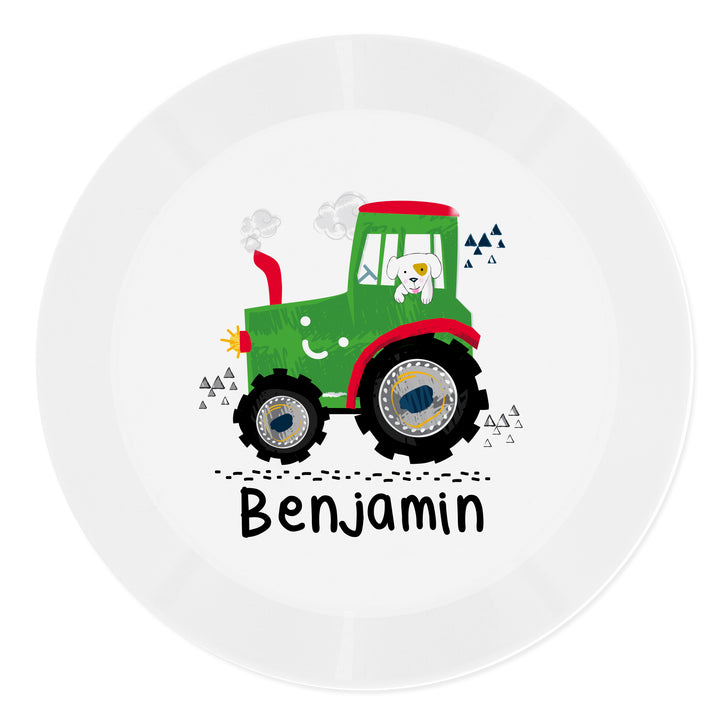 Buy Personalised Tractor Plastic Plate at www.giftsfinder.co.uk