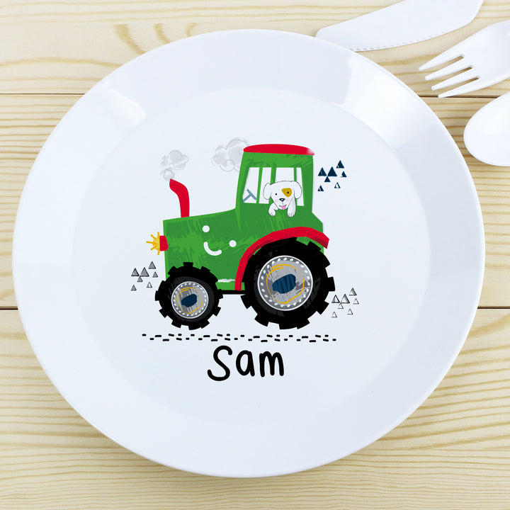 Buy Personalised Tractor Plastic Plate at www.giftsfinder.co.uk