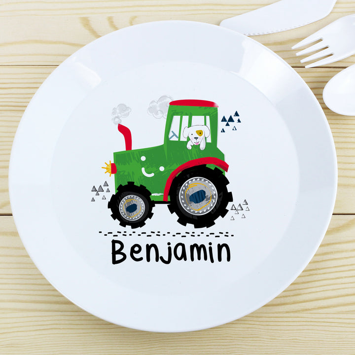 Buy Personalised Tractor Plastic Plate at www.giftsfinder.co.uk