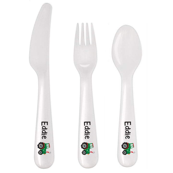 Buy Personalised Tractor 3 Piece Plastic Cutlery Set at www.giftsfinder.co.uk