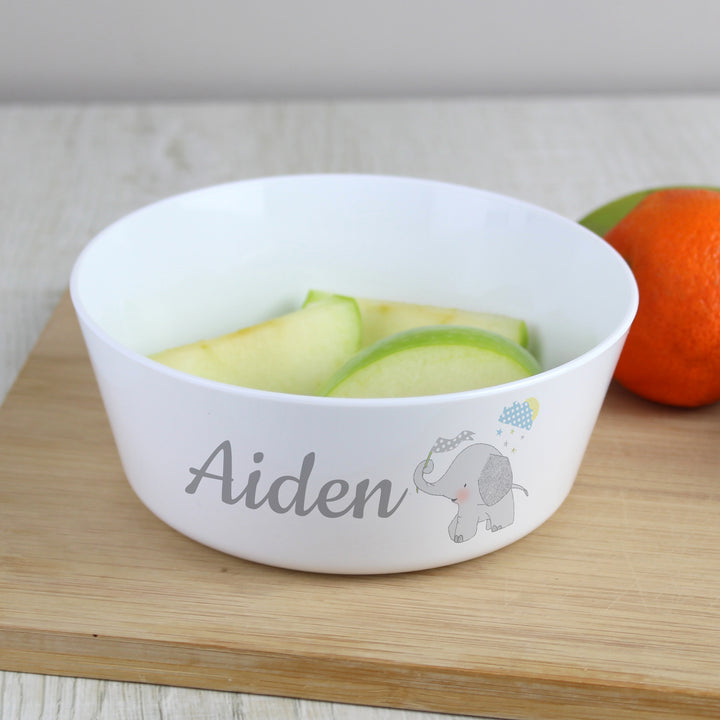 Buy Personalised Hessian Elephant Plastic Bowl at www.giftsfinder.co.uk