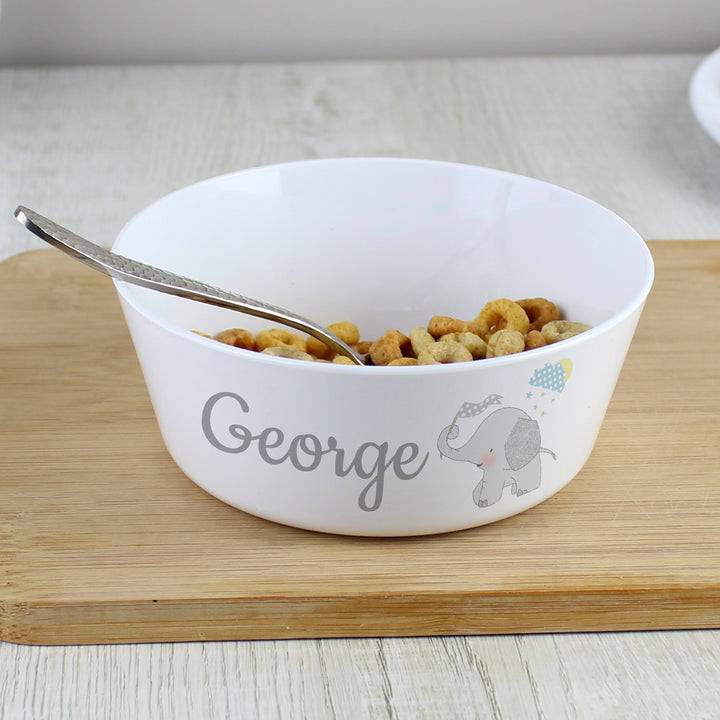 Buy Personalised Hessian Elephant Plastic Bowl at www.giftsfinder.co.uk