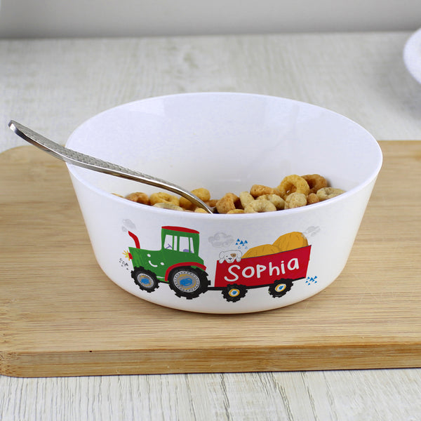 Buy Personalised Tractor Plastic Bowl at www.giftsfinder.co.uk