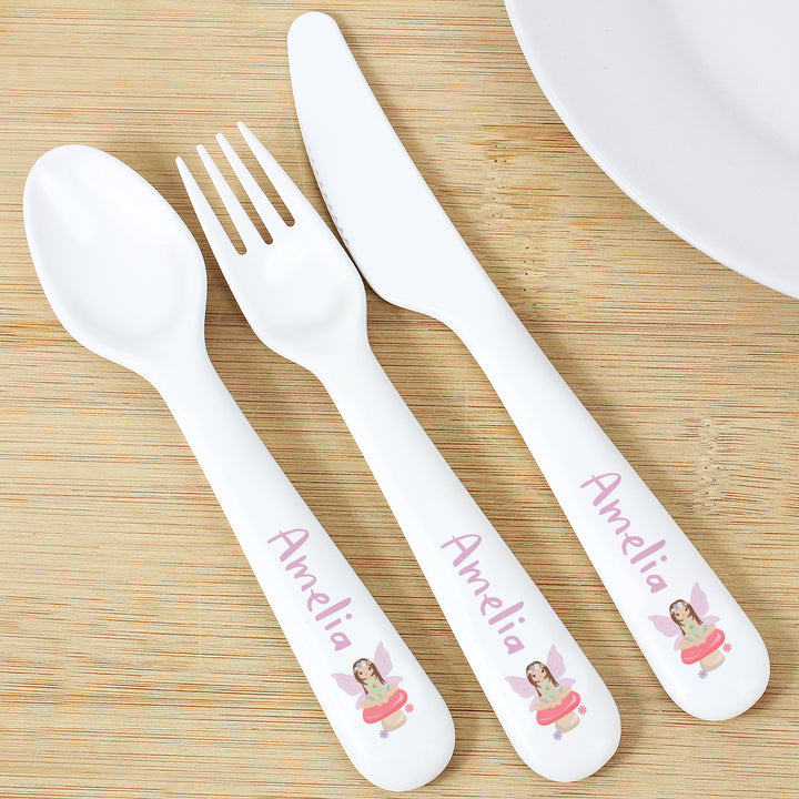 Personalised Toadstool Fairy Plastic Cutlery - part of the Gifts Finder Personalised Children's Cutlery Sets collection