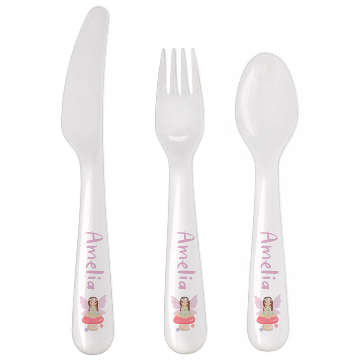 Personalised Toadstool Fairy Plastic Cutlery - part of the Gifts Finder Personalised Children's Cutlery Sets collection