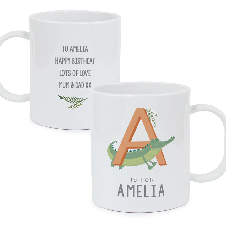 Buy Personalised Animal Alphabet Plastic Mug available now at www.giftsfinder.co.uk