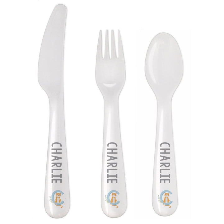 Buy Personalised Animal Alphabet Plastic Cutlery available now at www.giftsfinder.co.uk