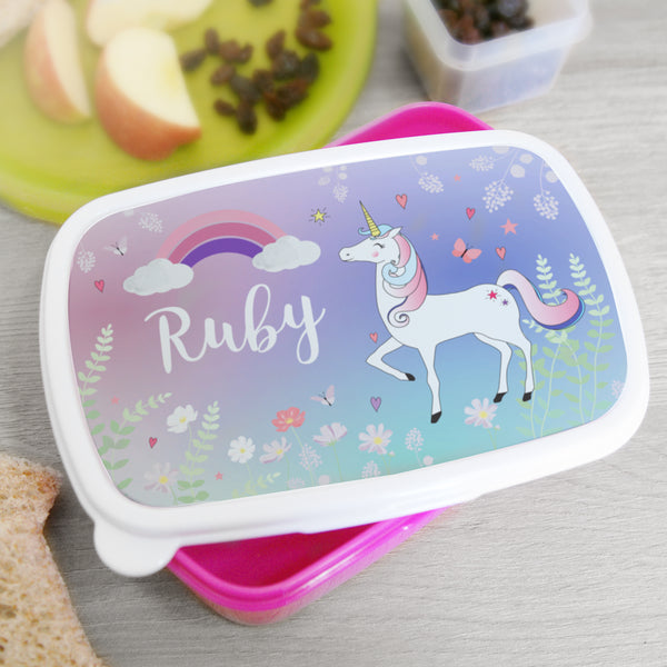 Personalised Unicorn Name Only Pink Lunch Box in gift category Personalised Lunch Boxes