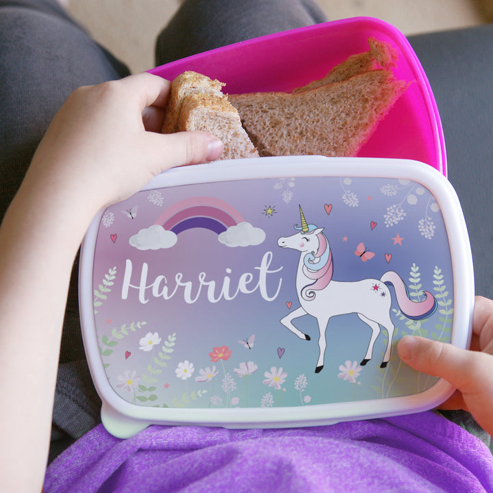 Personalised Unicorn Name Only Pink Lunch Box in gift category Personalised Lunch Boxes