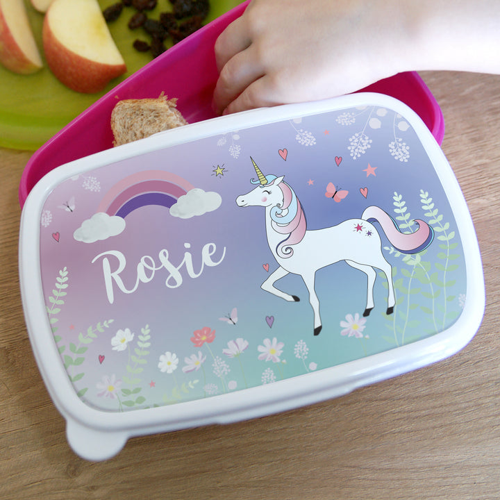 Personalised Unicorn Name Only Pink Lunch Box in gift category Personalised Lunch Boxes