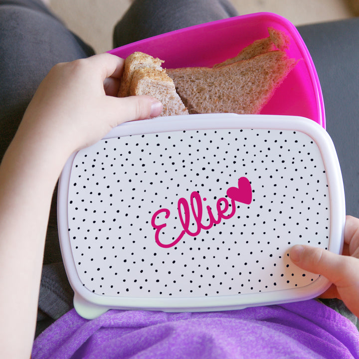 Personalised Pink Love Heart Name Only Pink Lunch Box - part of the Gifts Finder Personalised Lunch Boxes collection