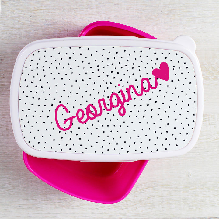 Personalised Pink Love Heart Name Only Pink Lunch Box - part of the Gifts Finder Personalised Lunch Boxes collection