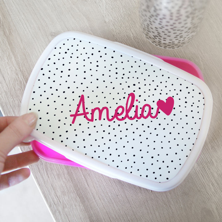 Personalised Pink Love Heart Name Only Pink Lunch Box - part of the Gifts Finder Personalised Lunch Boxes collection